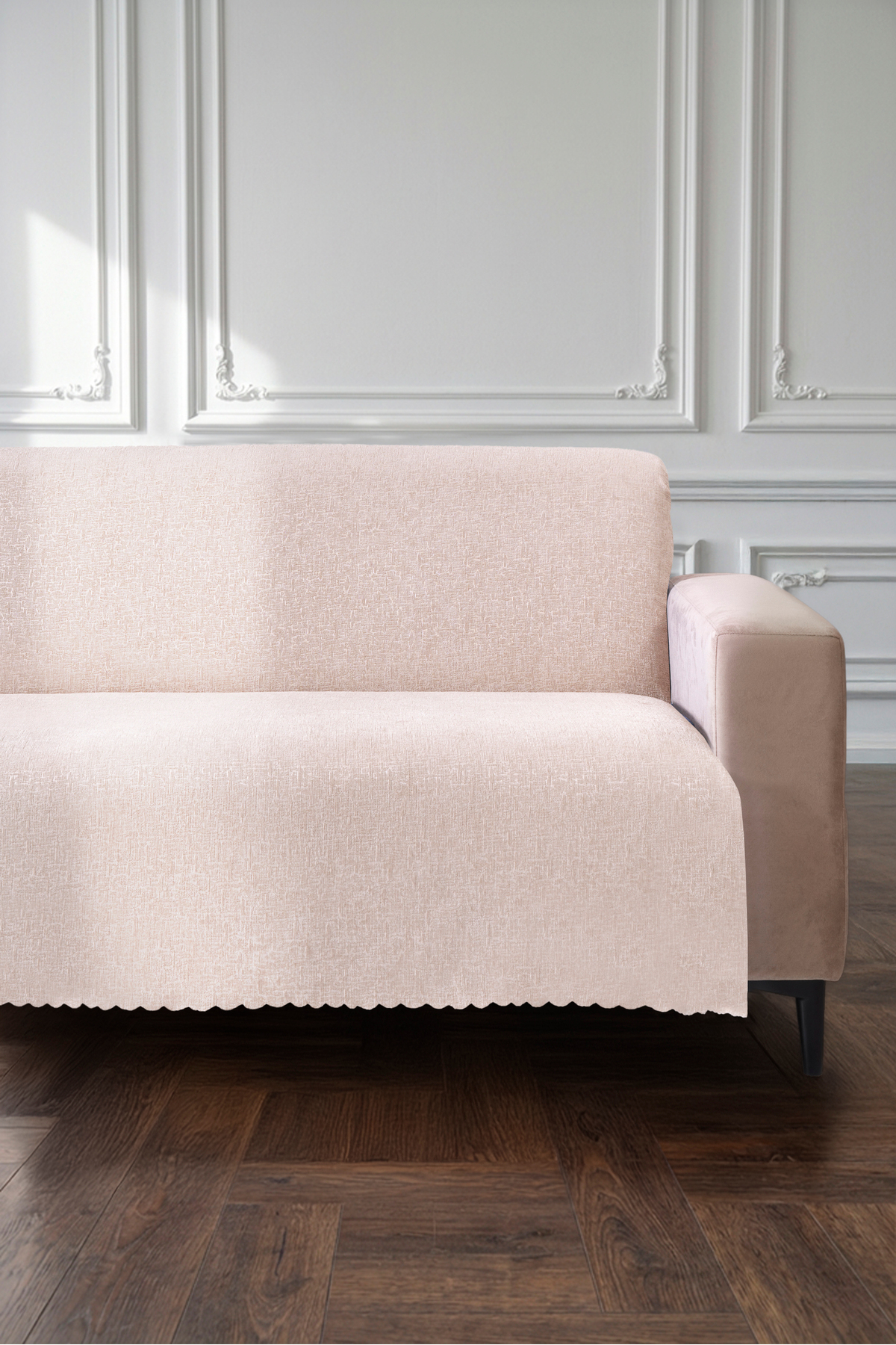 Krem 175X215 cm Premium Koltuk Örtüsü Şönil Jakarlı Kumaş Yüksek Kalite Kaydırmaz Yıkanabilir