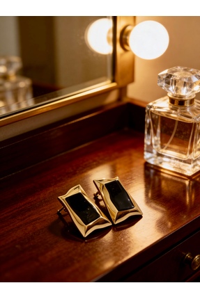 ayoljewelry Siyah Dikdörtgen Formlu Çelik Küpe