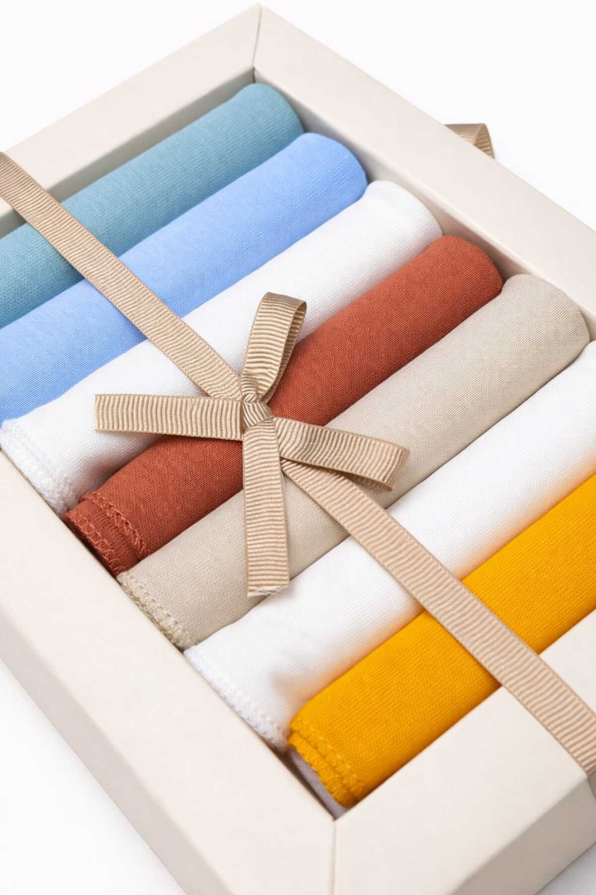 UmBaby 7’li Erkek Bebek Pamuklu Penye Ağız Mendili Seti – %100 Pamuk Organik Kumaş Yenidoğan – Soft Renk fotoğrafı 2 (önizleme)