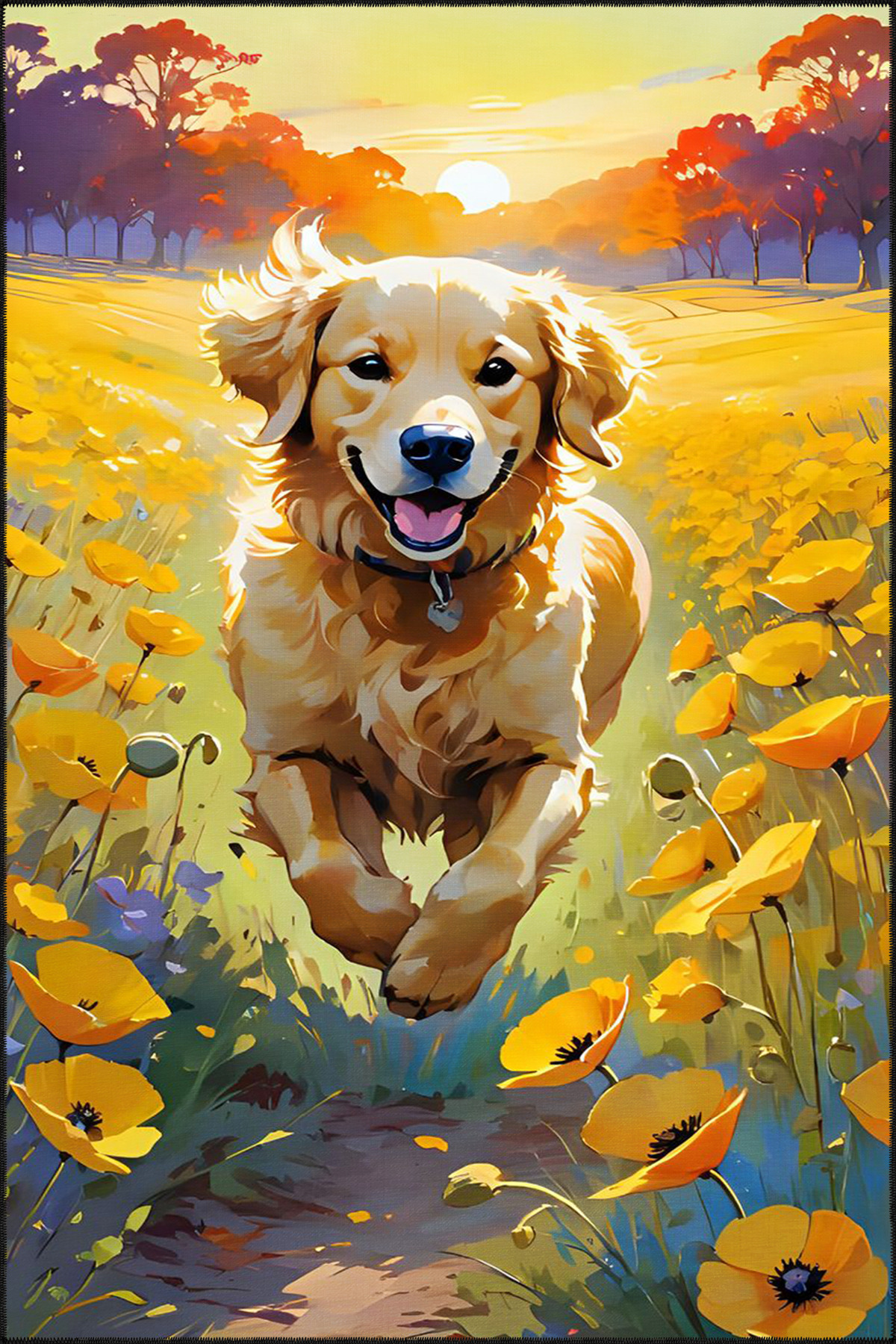 Dog Running in Yellow Tones Modern Pattern Washable Carpet Miravip8224