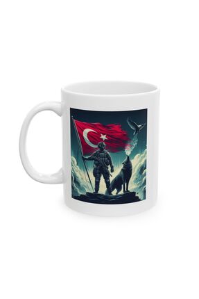 KAFA BASKI Türk Bayrağı Ve Kurt Temalı Asker Tasarımlı Kupa Bardak Hediyelik