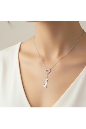 iniaHome 925 Ayar Gümüş Kalpli, İsme Ozel Harfli Yazılı Kolye Silver Minimali...