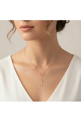 iniaHome 925 Ayar Gümüş Kalpli, İsme Özel Yazılı Kolye Rose Minimalist 45 cm ...