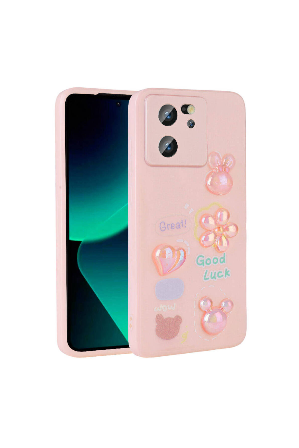 Mi 13T Pro Kılıf Kabartma Figürlü Parlak KLFK Toys Silikon Kapak - Pembe