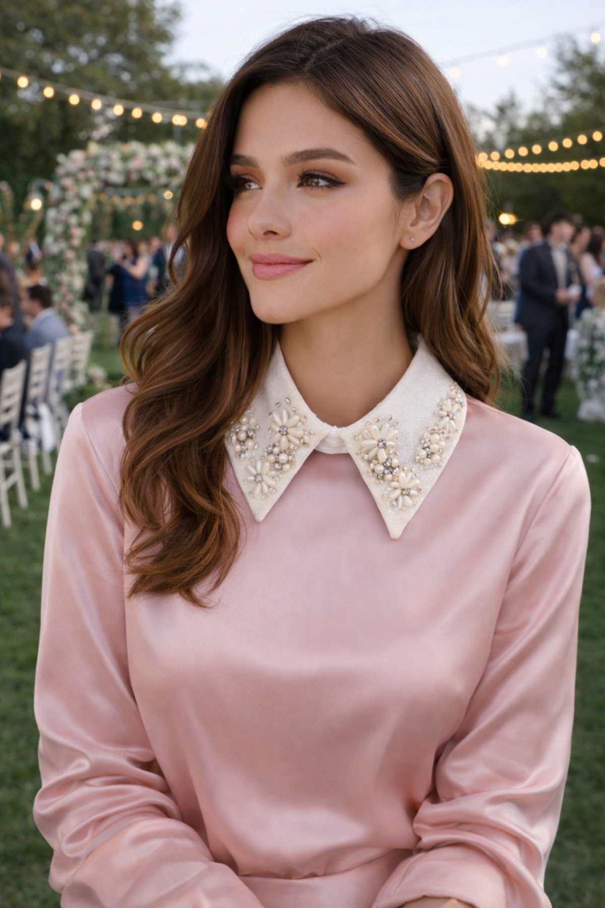 CROCUS DESIGN  Tasarım çiçek desen incili gömlek yakası - Görsel 4