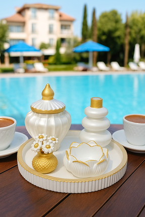 LOTUShediyelik001 inci beyaz beşli dekoratif set