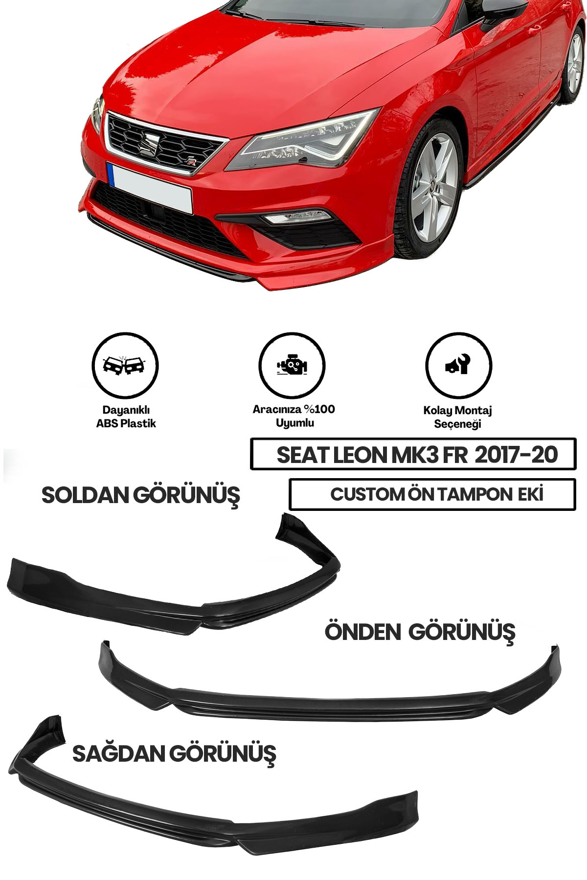 Leon 2017-2020 Mk3 Fr-Style Kasaya uyumlu Boyasız plastik Custom Ön Ek