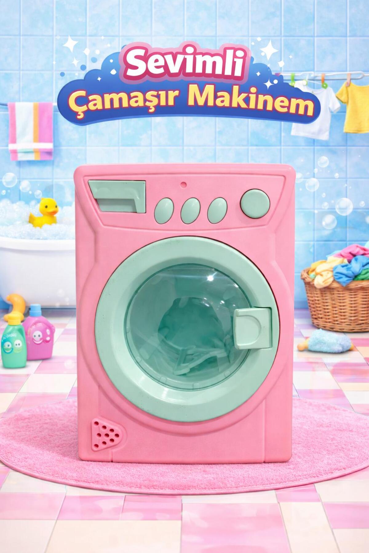 Oyuncak Çamaşır Makinesi, Oyuncak Pilli Çamaşır Makinesi, Çamaşır Makinesi Kız Çocuk Oyuncağı