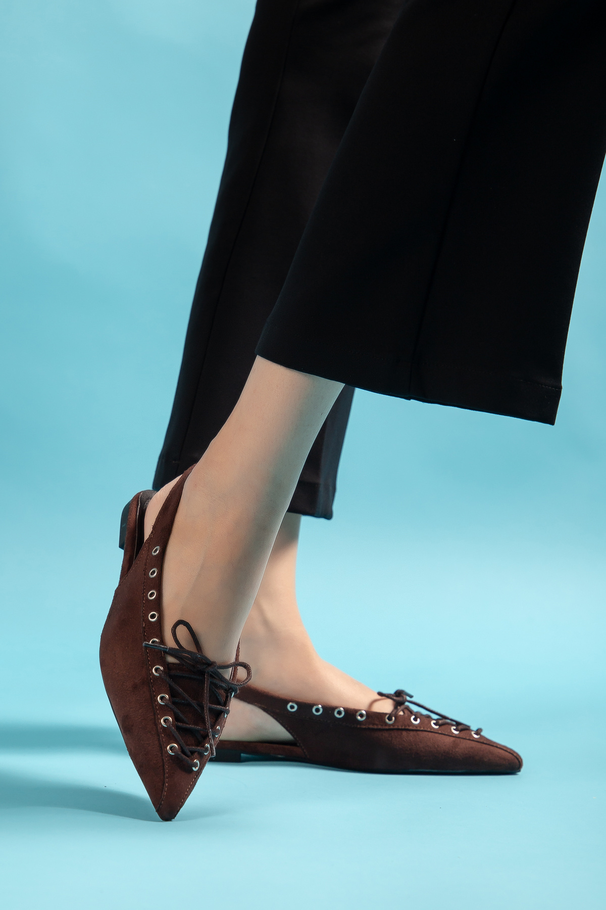 camaiore  Acı Kahve Kadın Sivri Burun Bağcıklı Babet Günlük Ortopedik Tabanlı Ayakkabı - Görsel 8