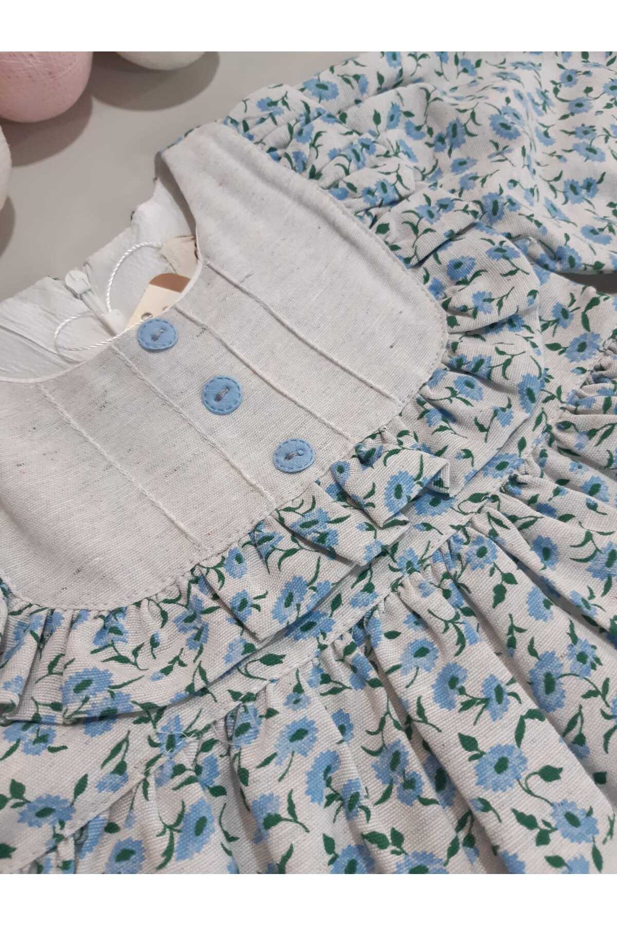 Sönmez Baby ENGLİSH VİLLAGE STYLE MEVSİMLİK ÇITIR ÇİÇEK KIZ BEBE ÇOCUK ELBİSE fotoğrafı 2 (önizleme)