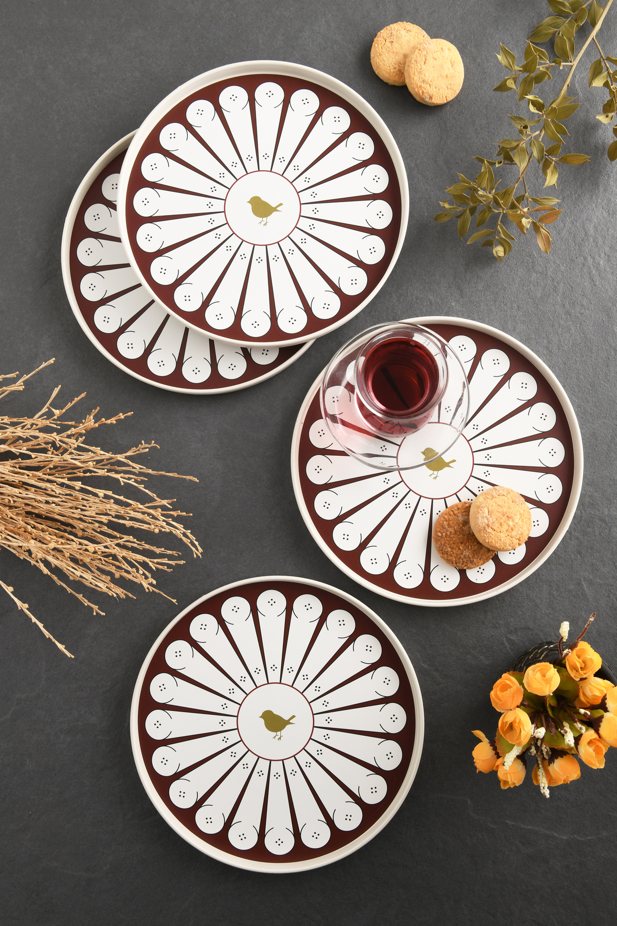 4-Piece Love Bird Tray 22 cm ClaretRed-White