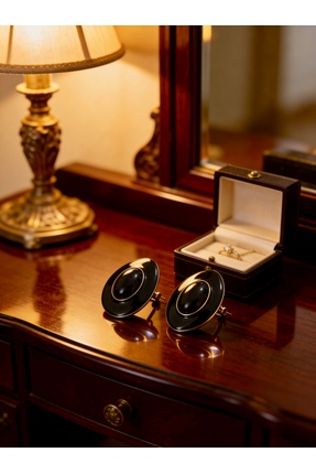 ayoljewelry Gold Çerçeveli Siyah Oval Çelik Küpe