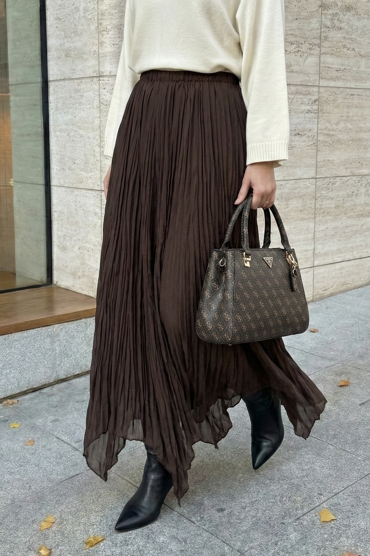 InStyle  Asimetrik Kahverengi Tül Etek - Görsel 2