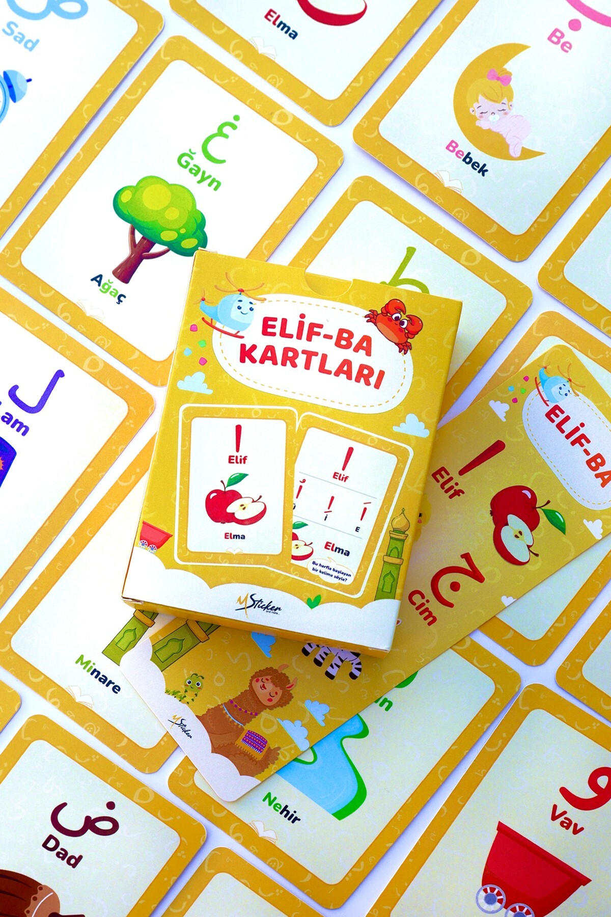 MSticker Elif-Ba Kartları | Çocuklar İçin Eğlenceli ve Kolay Elifba Öğrenme Seti - 29 Kart ve Özel Kutulu fotoğrafı 2 (önizleme)