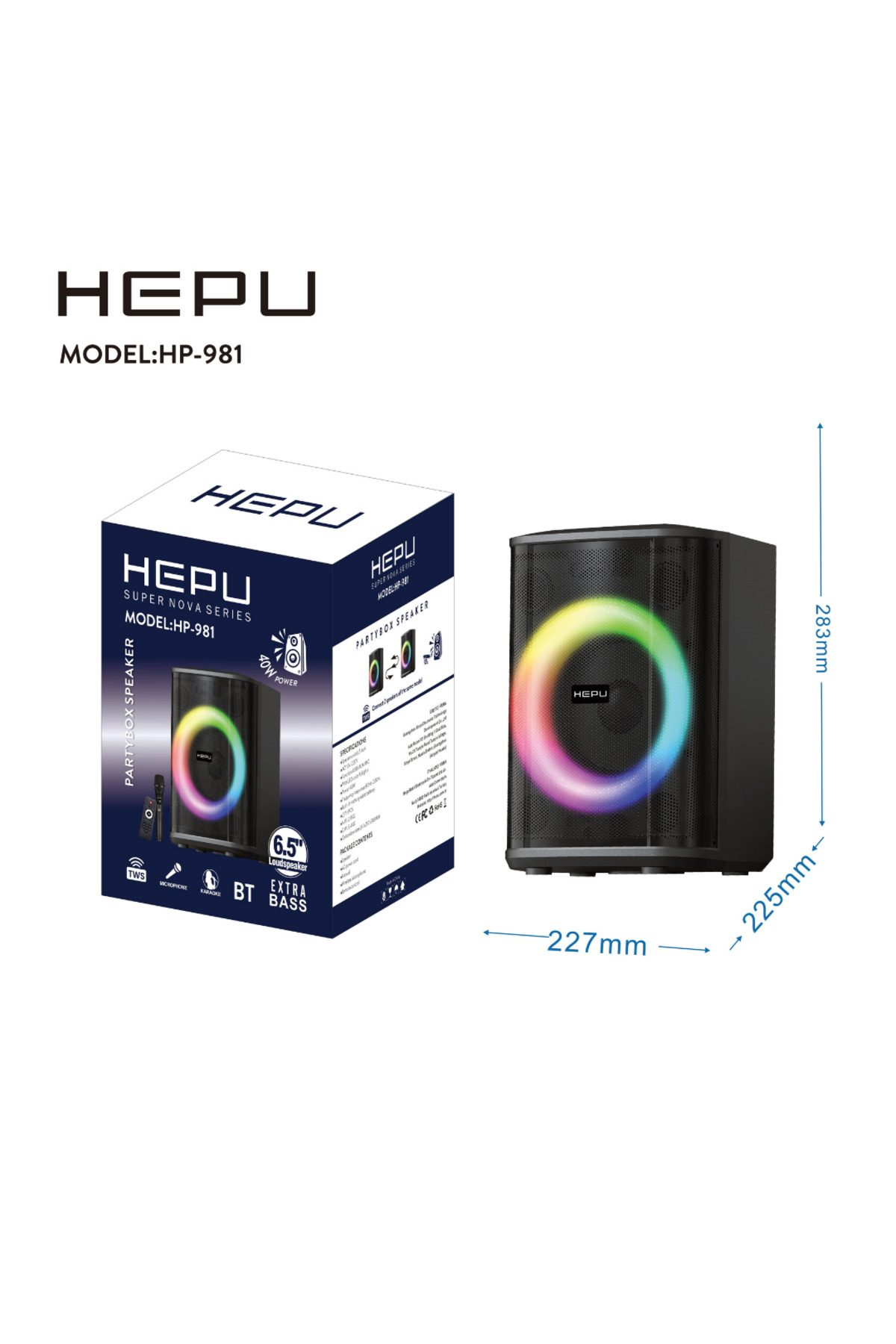 HEPU HP-981 Karaoke Bluetooth Speaker 6.5” Woofer Güçlü Bass TWS