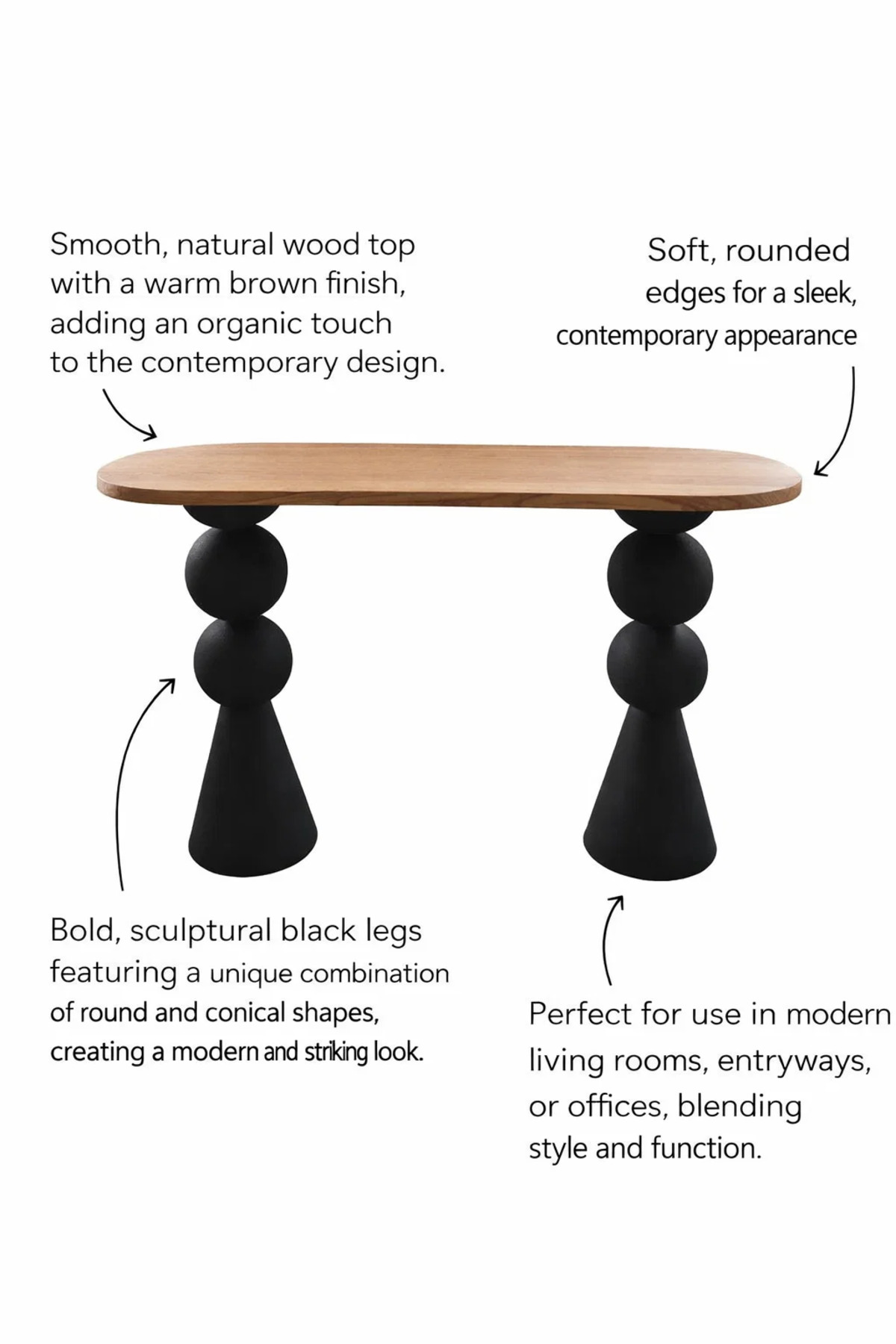 طاولة كونسول عصرية بتصميم آرت ديكو، سطح خشبي، أرجل...