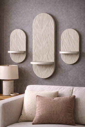 OSSEMOB SATEN KUMSAL -3' LÜ TAKIM Dekoratif Membran Duvar Rafı (75X25cm)(40 C...