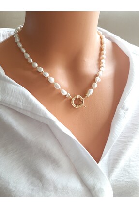 Atelier Cocosh Altın Kaplama Kilitli Doğal İnci Kolye