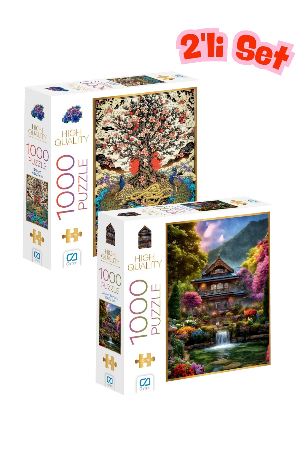 CA Games 2 Adet 1000 Parça Puzzle Sakura ve Japon Bahçesi 2,2mm