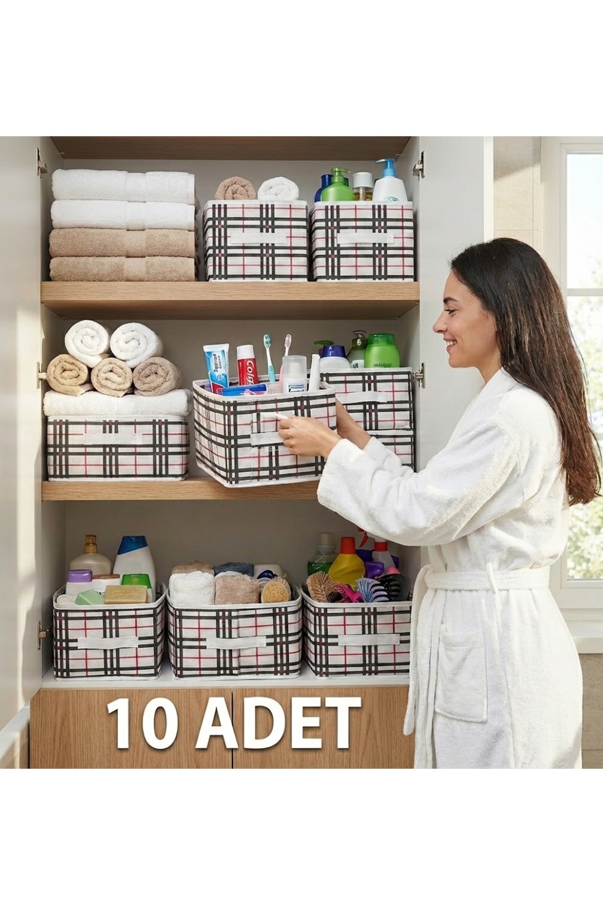 10 Adet Dolap Raf Düzenleyicisi Desenli KulpLu Organizer 45x24.20