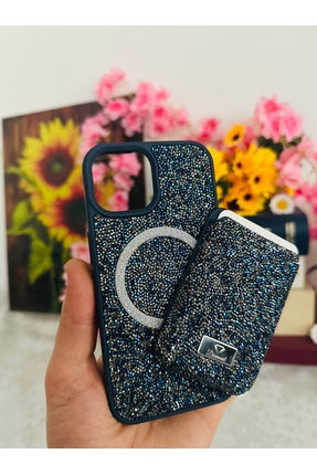 CaseHub (2’si 1 ARADA) iPhone 13 / 14 Kılıf Magsafe Cüzdan Kartlık Parlak Taş...