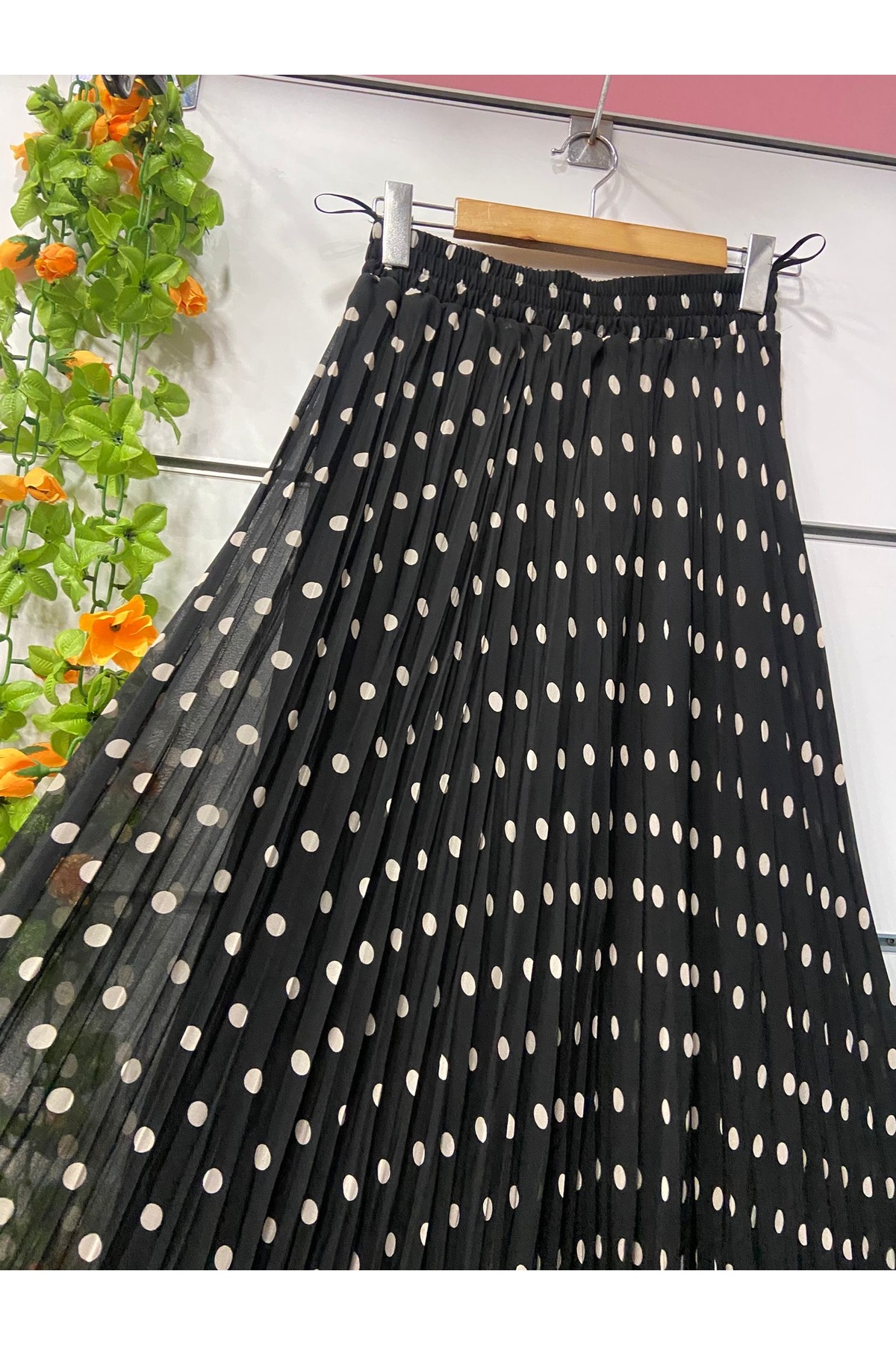 edu collection  Puantiyeli şifon ÇAN etek astarlı - Görsel 3