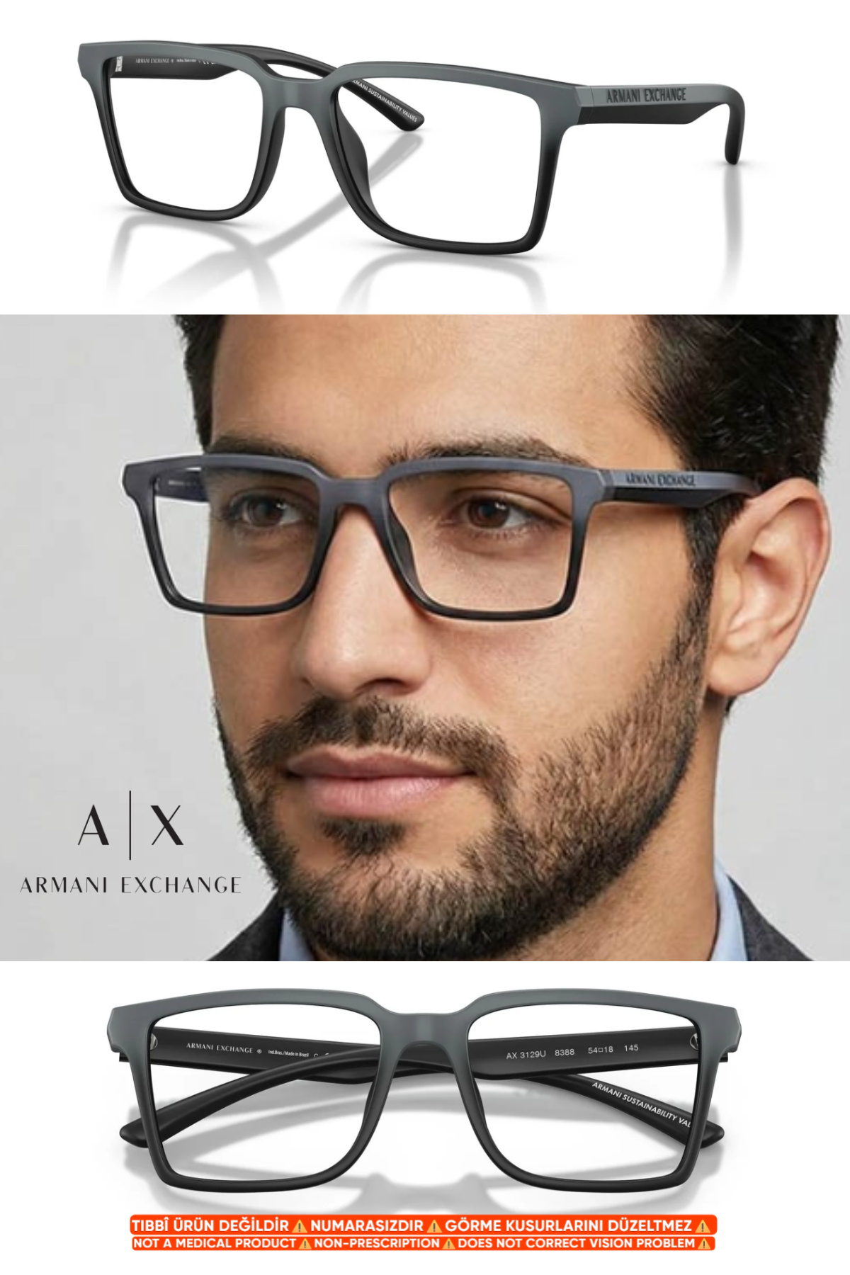 آرمانی اکسچنج AX3129U 8388 54-18 140 + محافظت در برابر نور آبی پریمیوم (پشتیبانی از درایو)