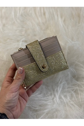 FirstRoseStore Simli Gold Bozuk Para Bölmeli Cüzdan