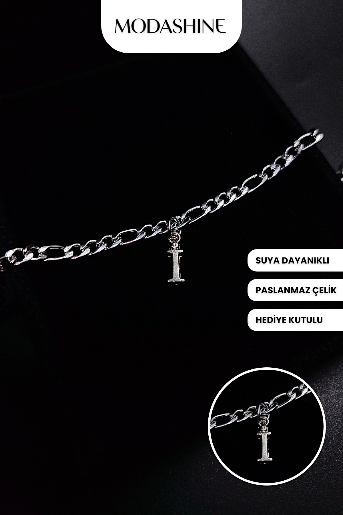 ModaShineShop İ Harfli Çelik Kararmaz Paslanmaz Bileklik