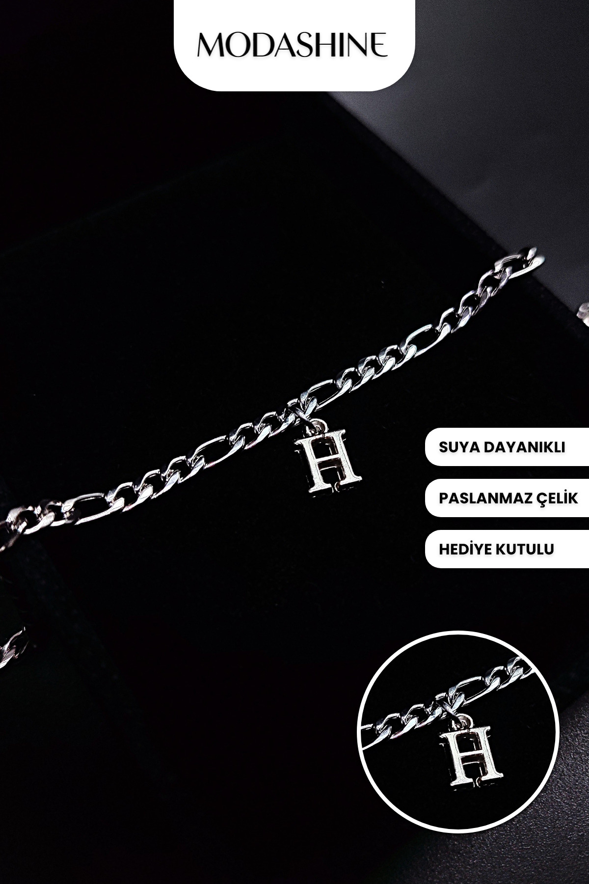 ModaShineShop H Harfli Çelik Kararmaz Paslanmaz Bileklik
