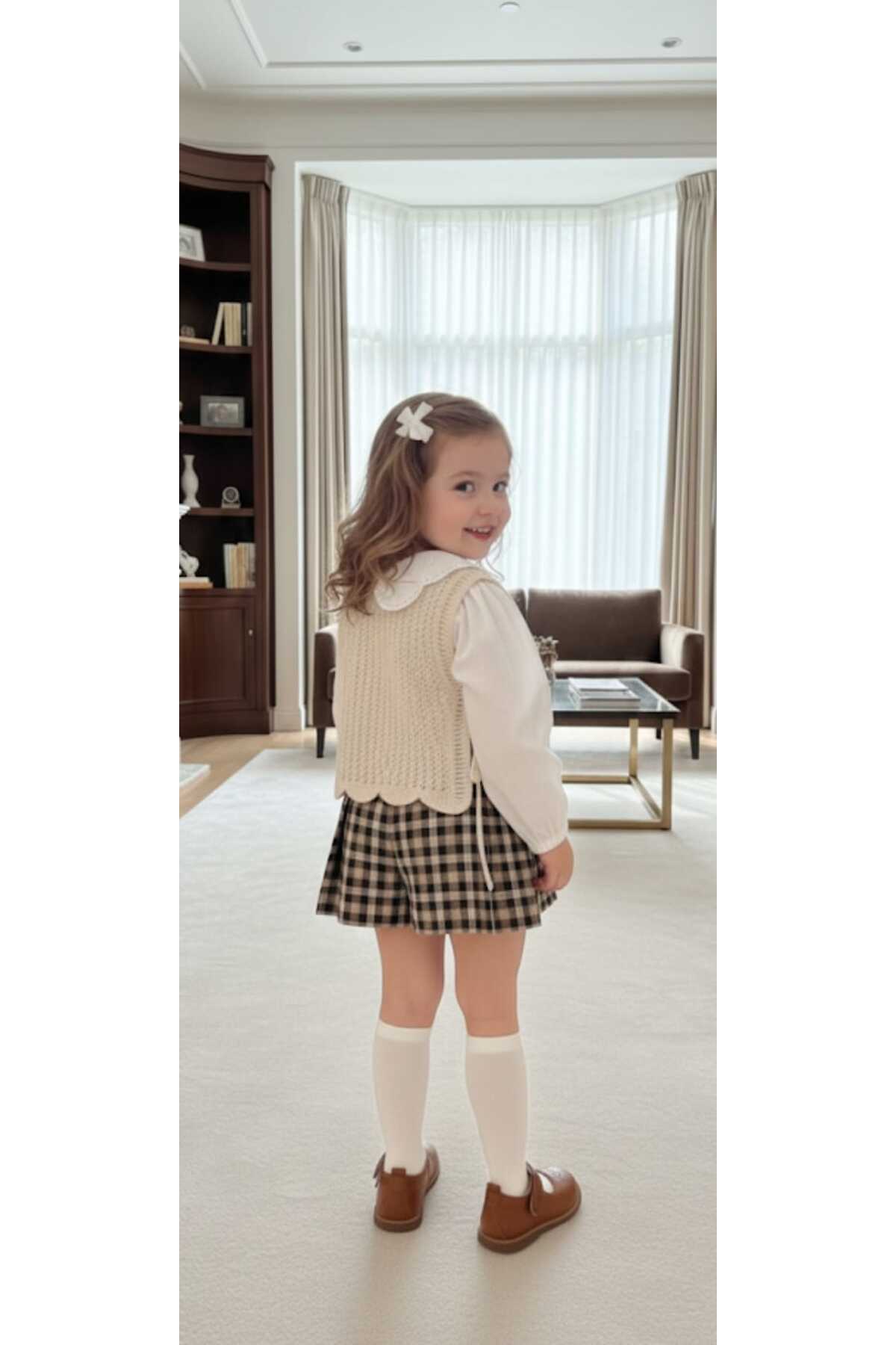 Kidzes KIZ ÇOCUK BAYRAMLIK TRİKO YELEK MÜSLİN GÖMLEK EKOSELİ ŞORT ETEK 4 PARÇA TAKIM fotoğrafı 4 (önizleme)