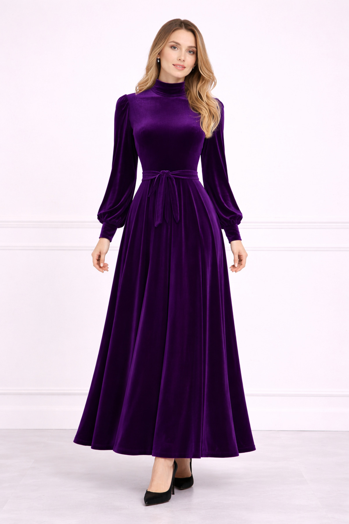 MODAMİNEM  Kemerli Kadife Elbise - Görsel 2