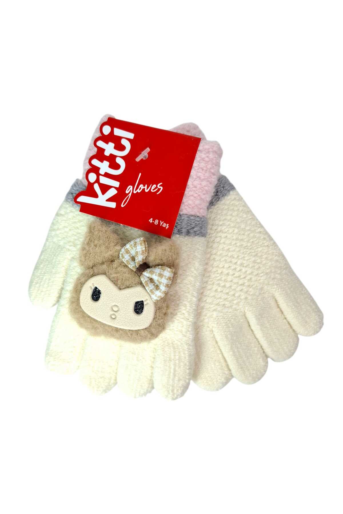 Kitti Spteks 4-8 Yaş Kız Çocuk Ekru Renk Sevimli Figürlü Kışlık Örme Eldiven fotoğrafı 4 (önizleme)