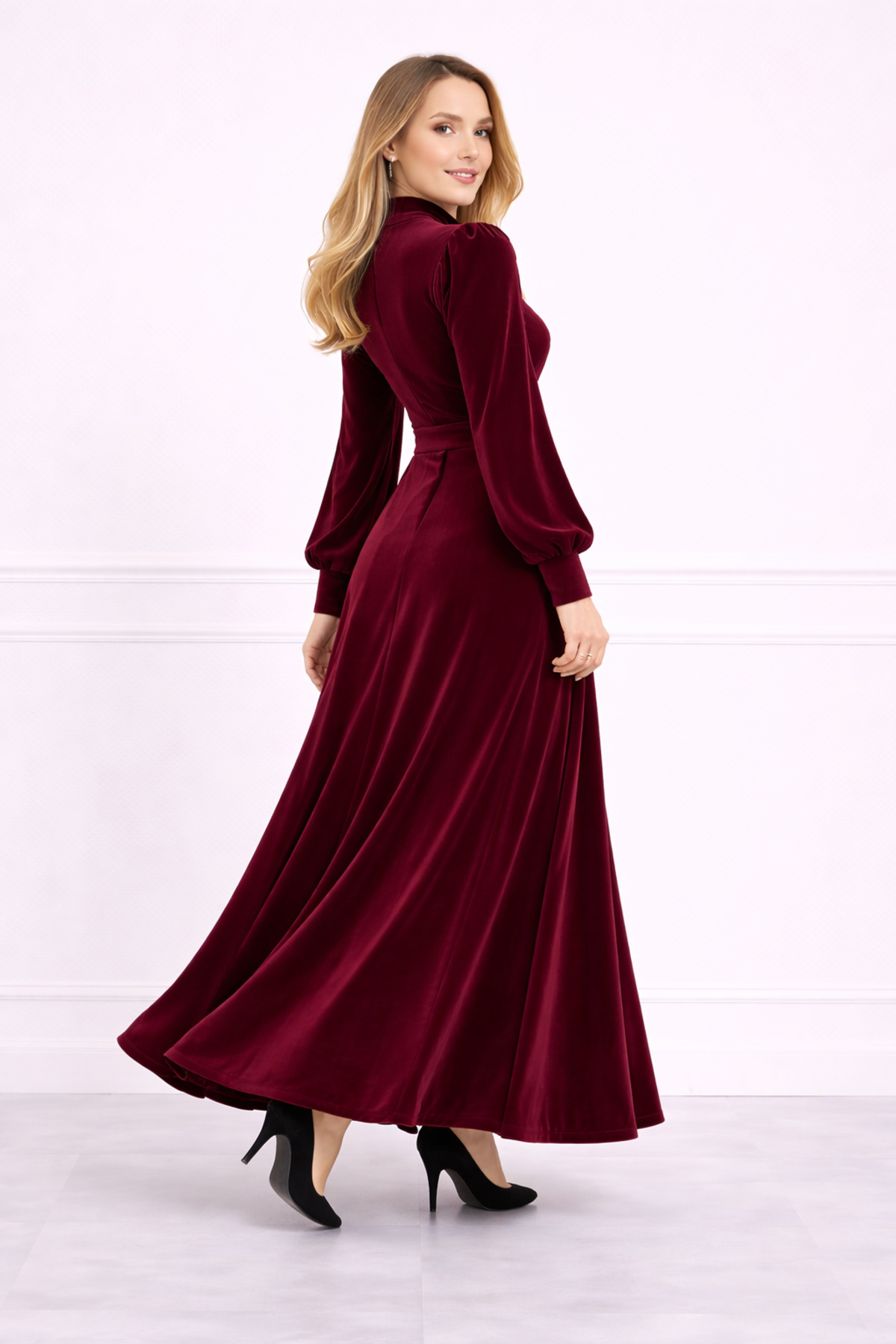 MODAMİNEM  Kemerli Kadife Elbise - Görsel 3