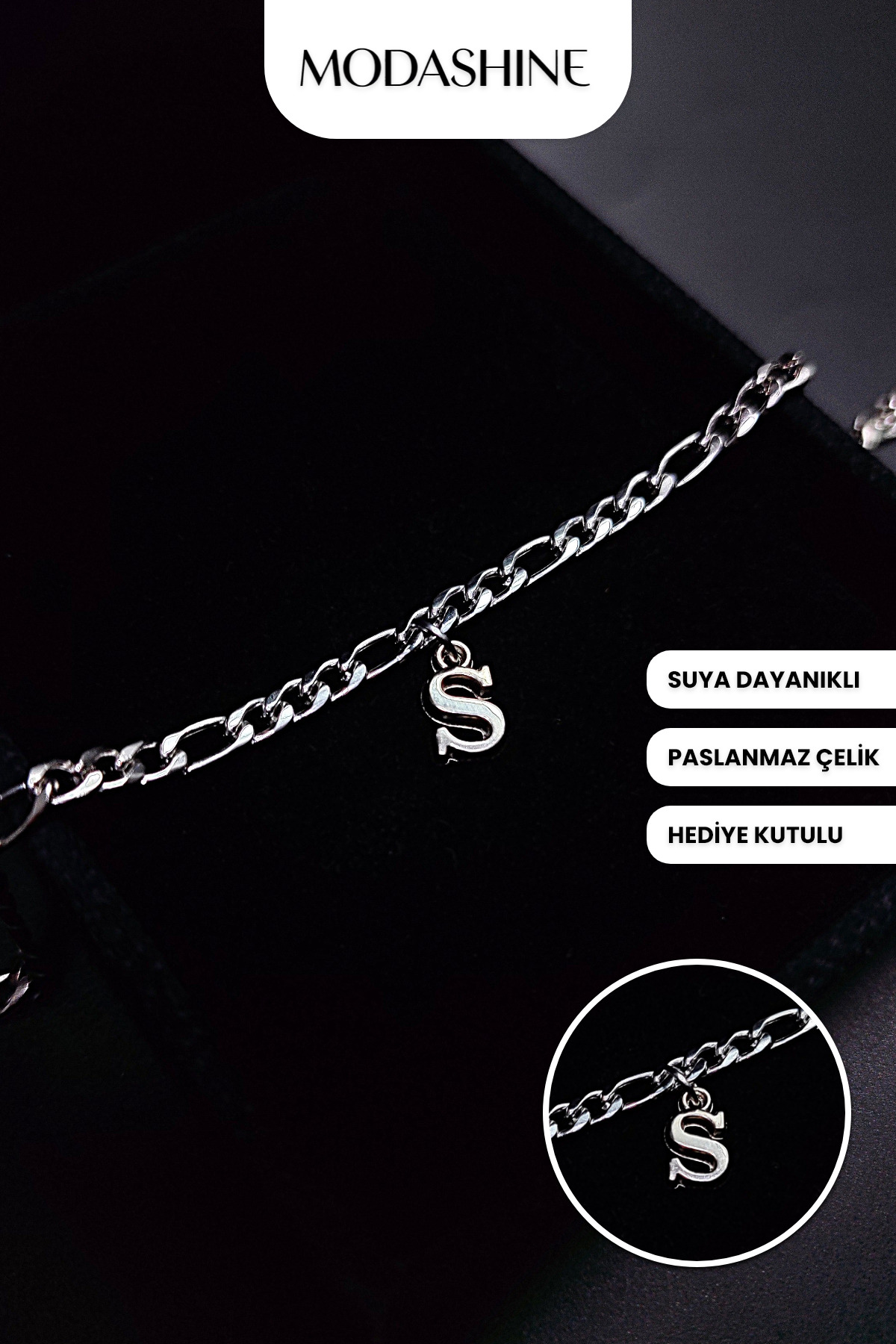 ModaShineShop S Harfli Çelik Kararmaz Paslanmaz Bileklik
