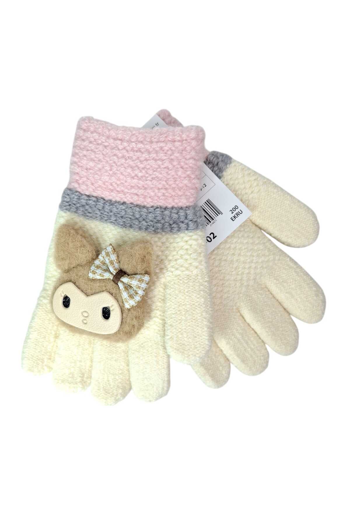 Kitti Spteks 4-8 Yaş Kız Çocuk Ekru Renk Sevimli Figürlü Kışlık Örme Eldiven fotoğrafı 5 (önizleme)