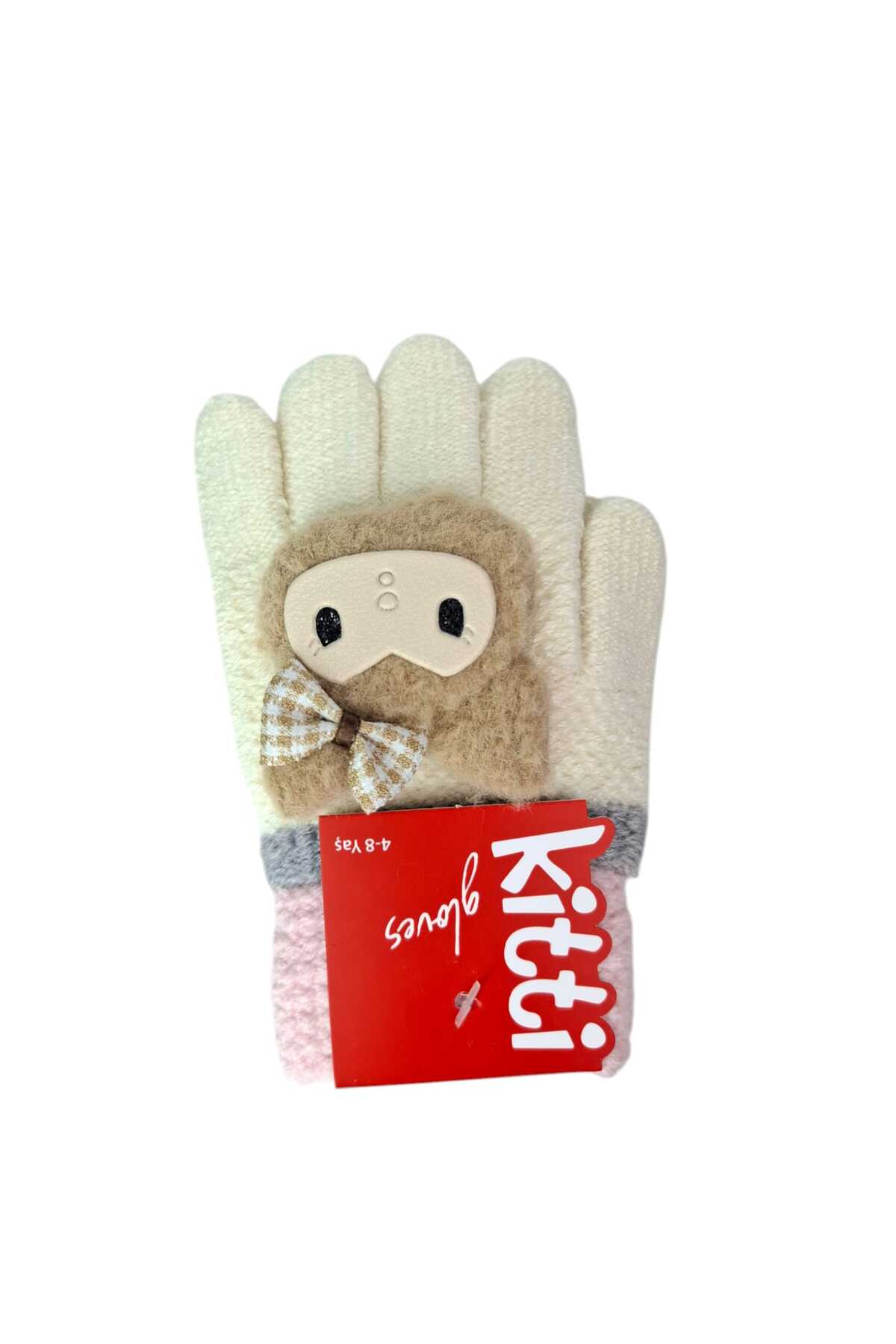 Kitti Spteks 4-8 Yaş Kız Çocuk Ekru Renk Sevimli Figürlü Kışlık Örme Eldiven fotoğrafı 2 (önizleme)