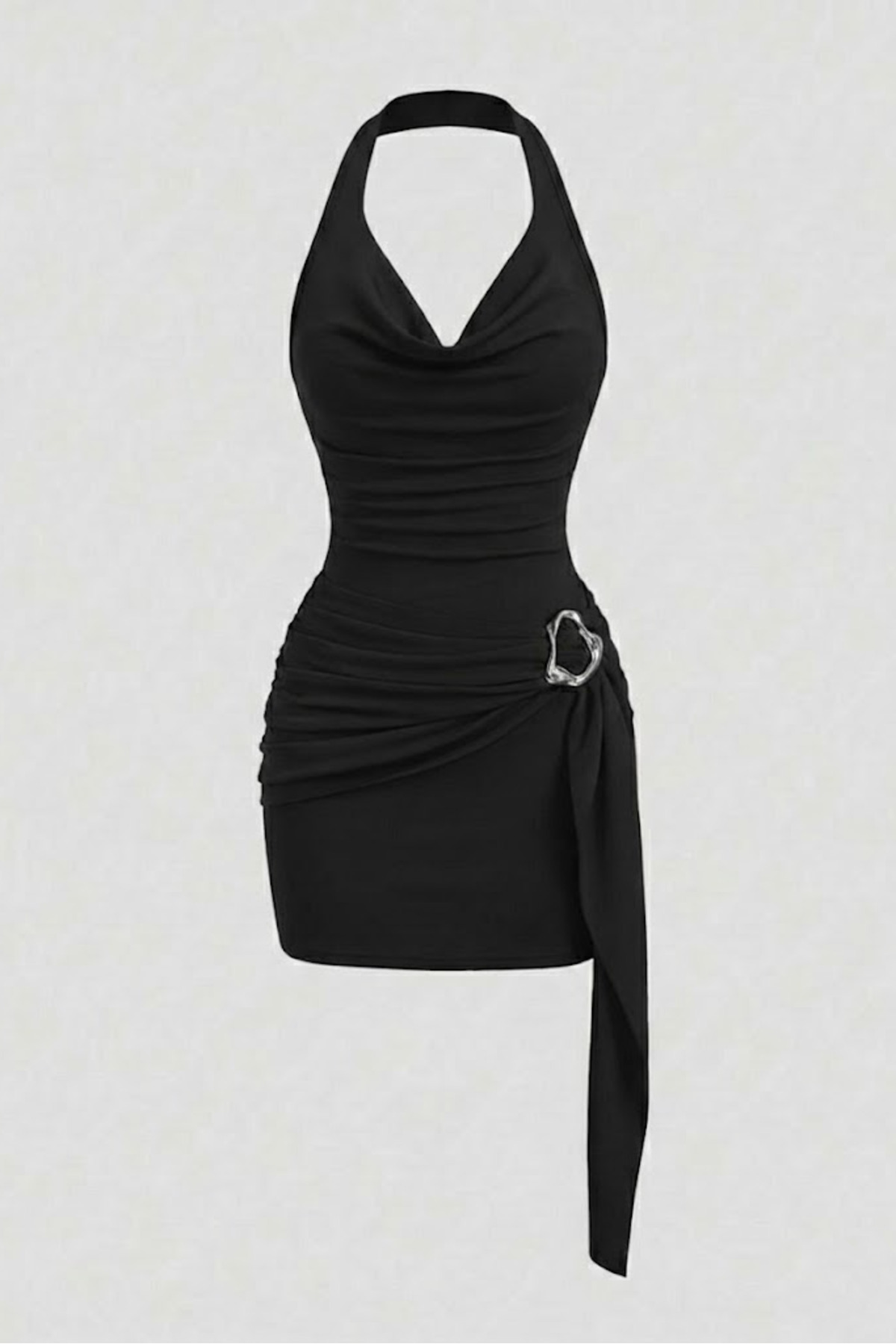 World Fashion Trends CRNA ŽENSKA DEGAJE H Halter izrez T Sa detaljem kopče MI...