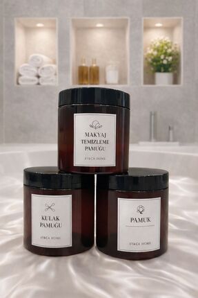 AY&ÇA HOME 3'lü Amber Banyo Düzenleyici 500ml Kutular Pamuk, Makyaj Temizleme...