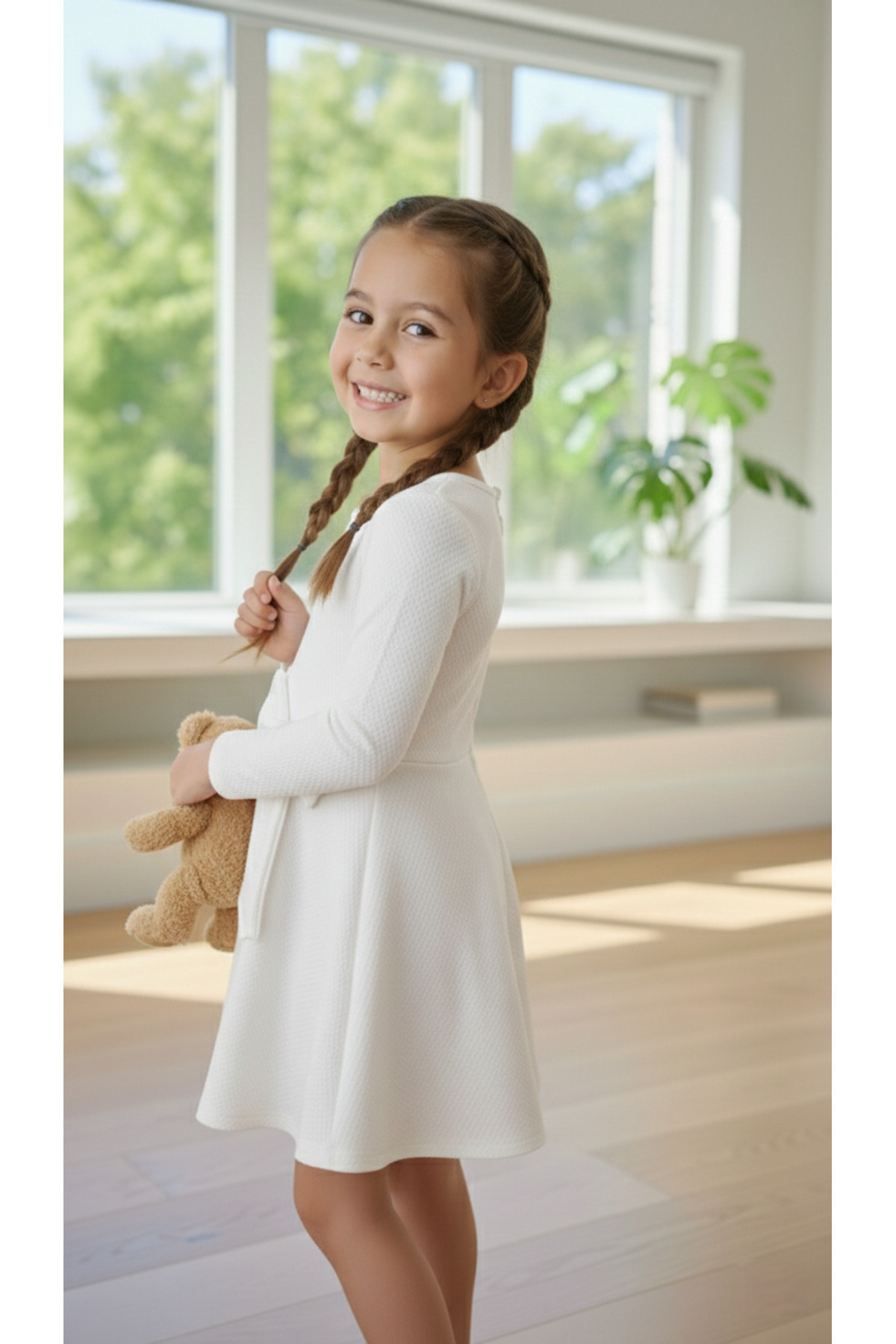 inebolu kids Kız Çocuk Fiyonk Detaylı Pamuklu Beyaz Elbise fotoğrafı 3 (önizleme)