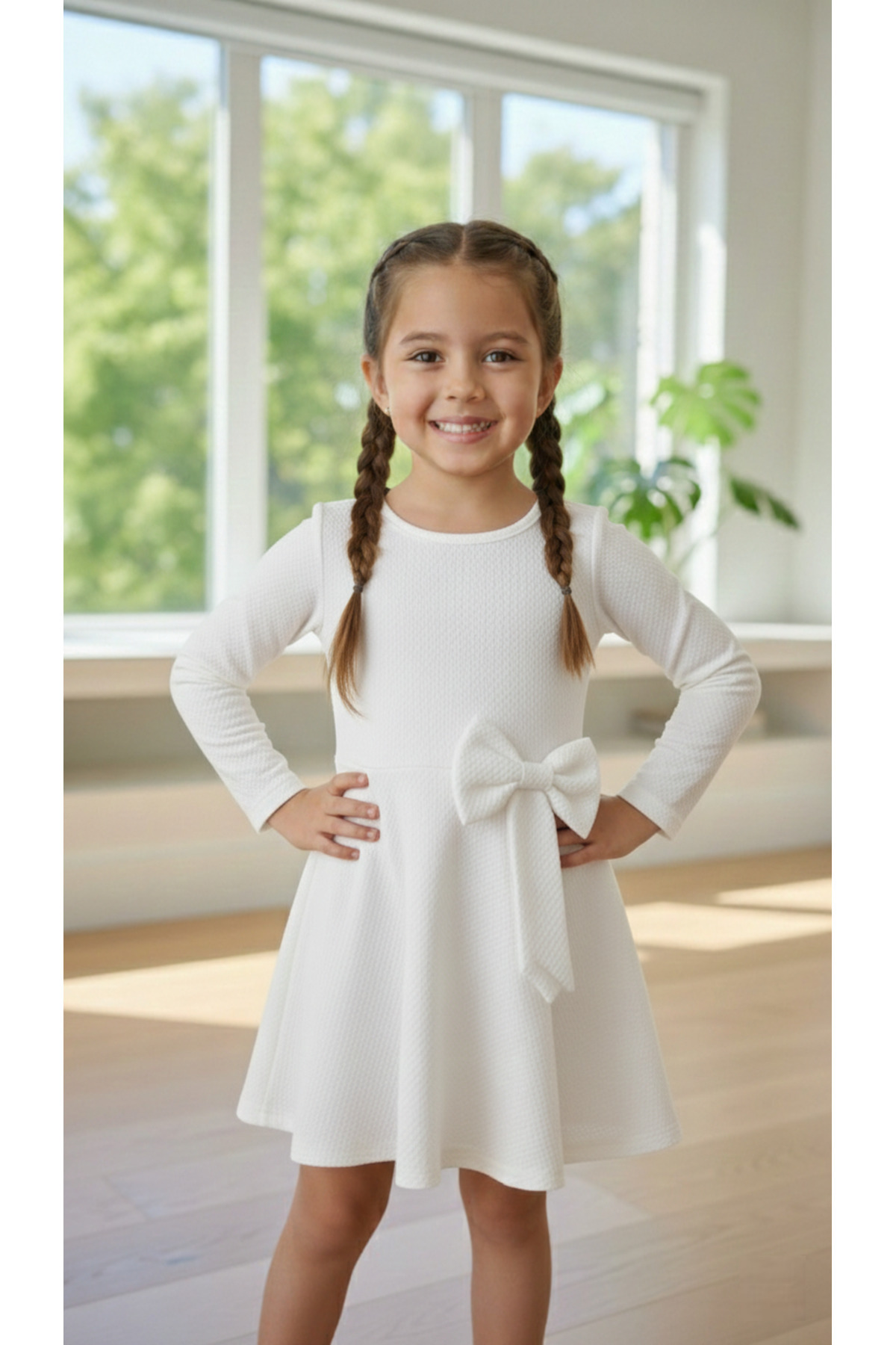 inebolu kids Kız Çocuk Fiyonk Detaylı Pamuklu Beyaz Elbise fotoğrafı 2 (önizleme)