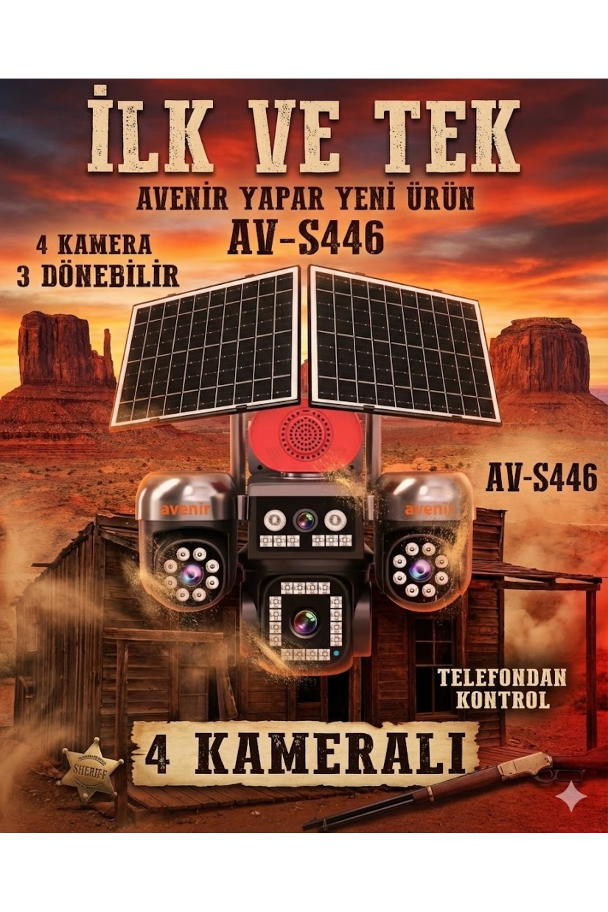 Avenir S446 4 Kameralı | 3 Motorlu PTZ + 1 Sabit Kamera | Solar