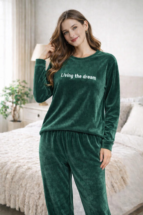 Duman Dream Yeşil Kadın Kadife Pijama Takımı