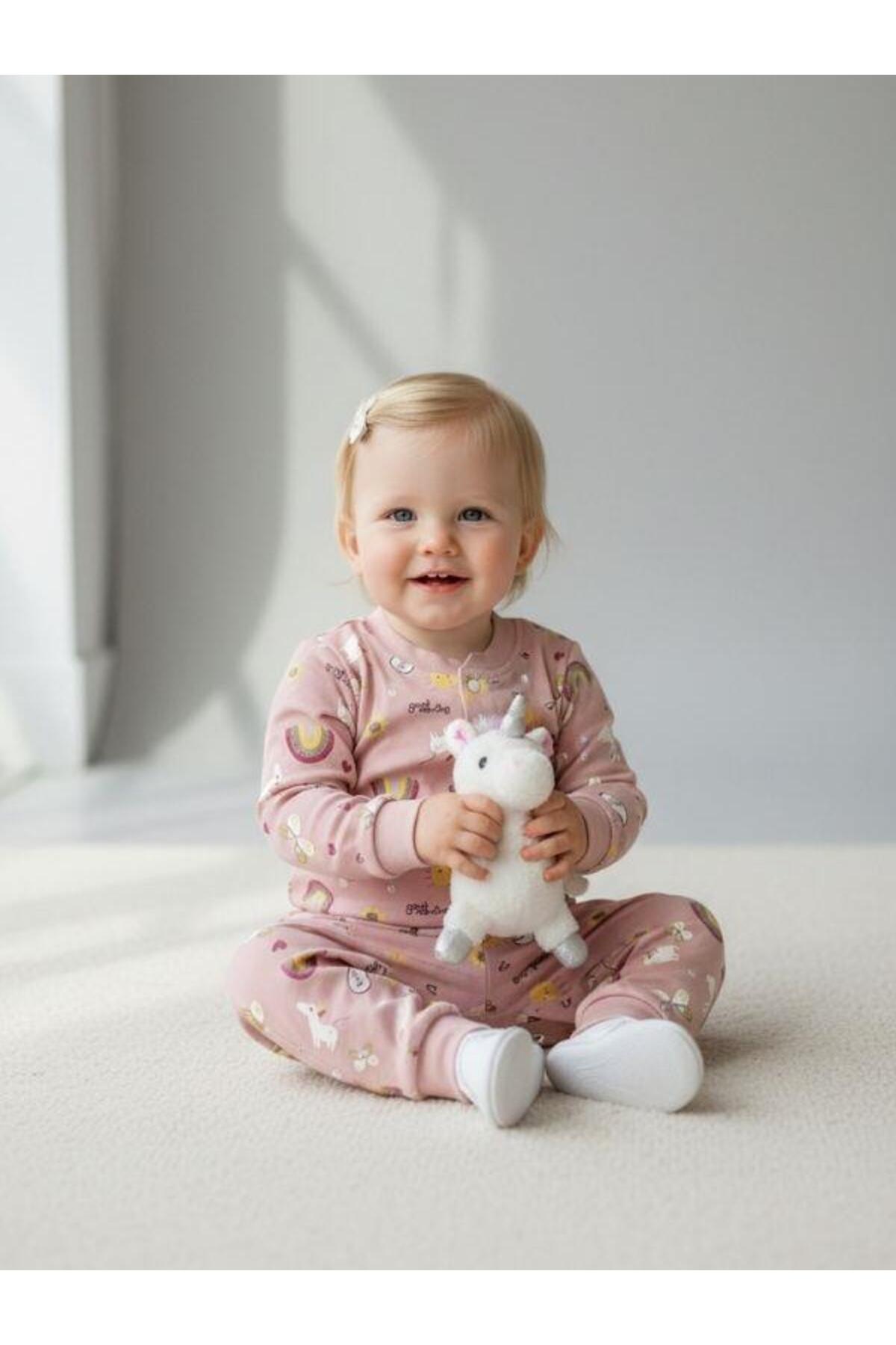 Zekids Kız Bebek Pamuklu Önü Çıtçıtlı Desenli Pijama Takımı fotoğrafı 2 (önizleme)