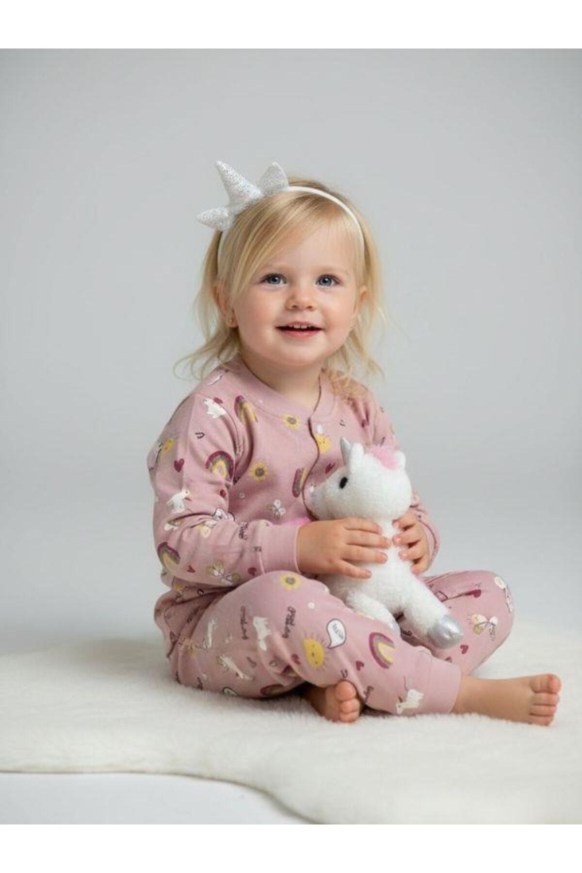 Zekids Kız Bebek Pamuklu Önü Çıtçıtlı Desenli Pijama Takımı fotoğrafı 4 (önizleme)