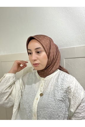 ANGEL LEON DREAM Karamelkahve Jalarlı Eşarp Minimal Çiçek Desenli Modern Eşarp