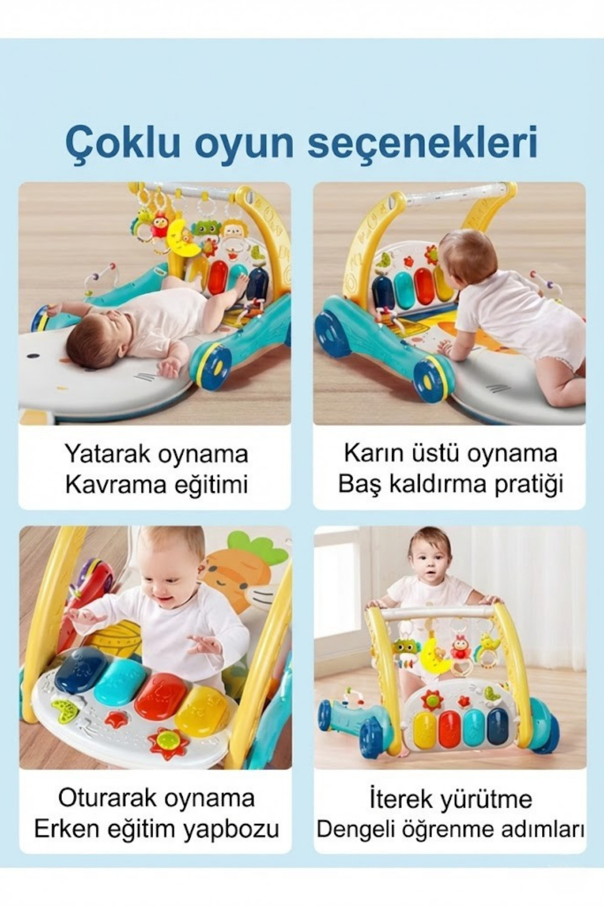 craftivio 2'si 1 Arada Piyanolu Bebek Oyun Halısı ve İlk Adım Arabası - Işıklı Müzikli Tavşanlı Yürüteç fotoğrafı 7 (önizleme)