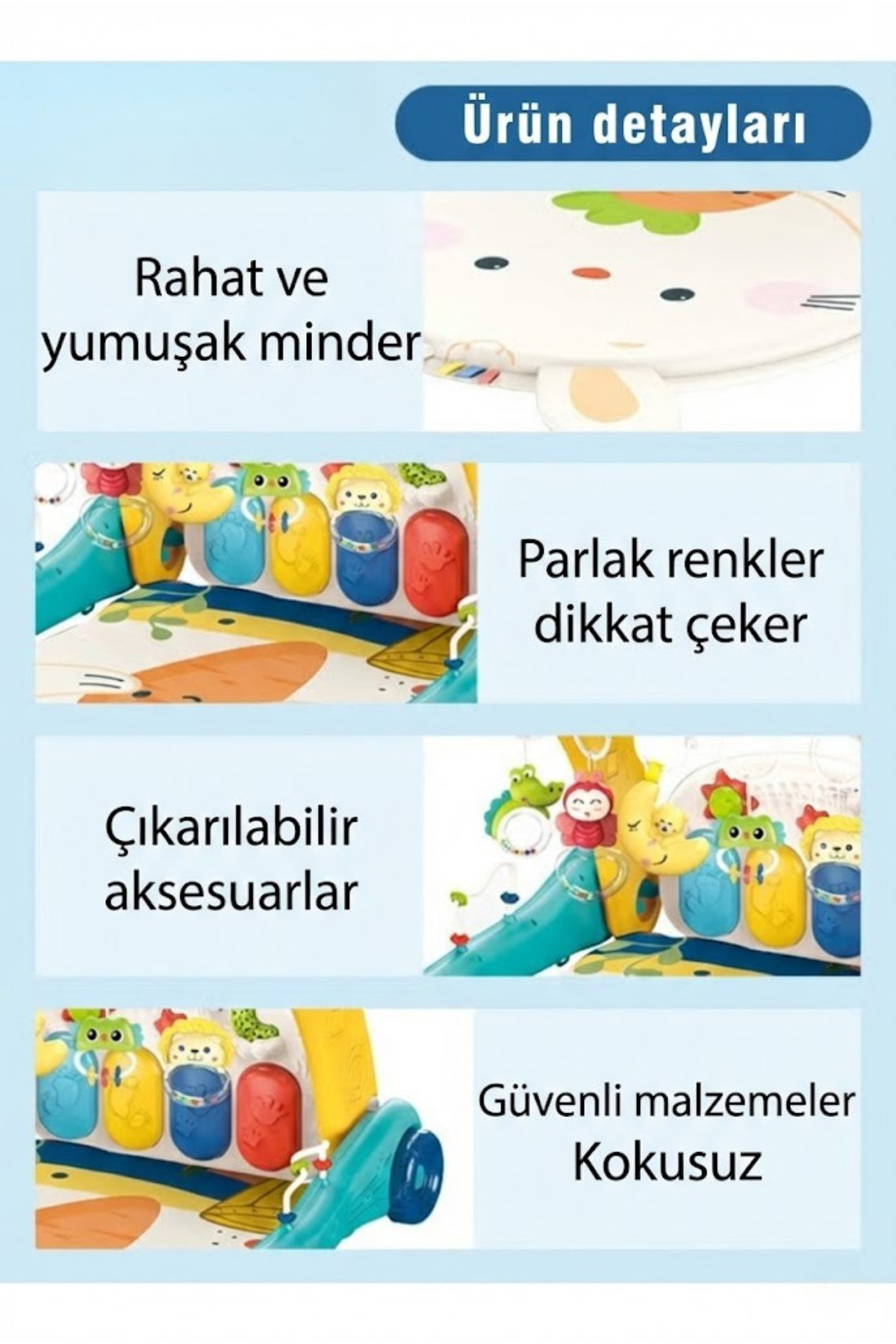 craftivio 2'si 1 Arada Piyanolu Bebek Oyun Halısı ve İlk Adım Arabası - Işıklı Müzikli Tavşanlı Yürüteç fotoğrafı 6 (önizleme)