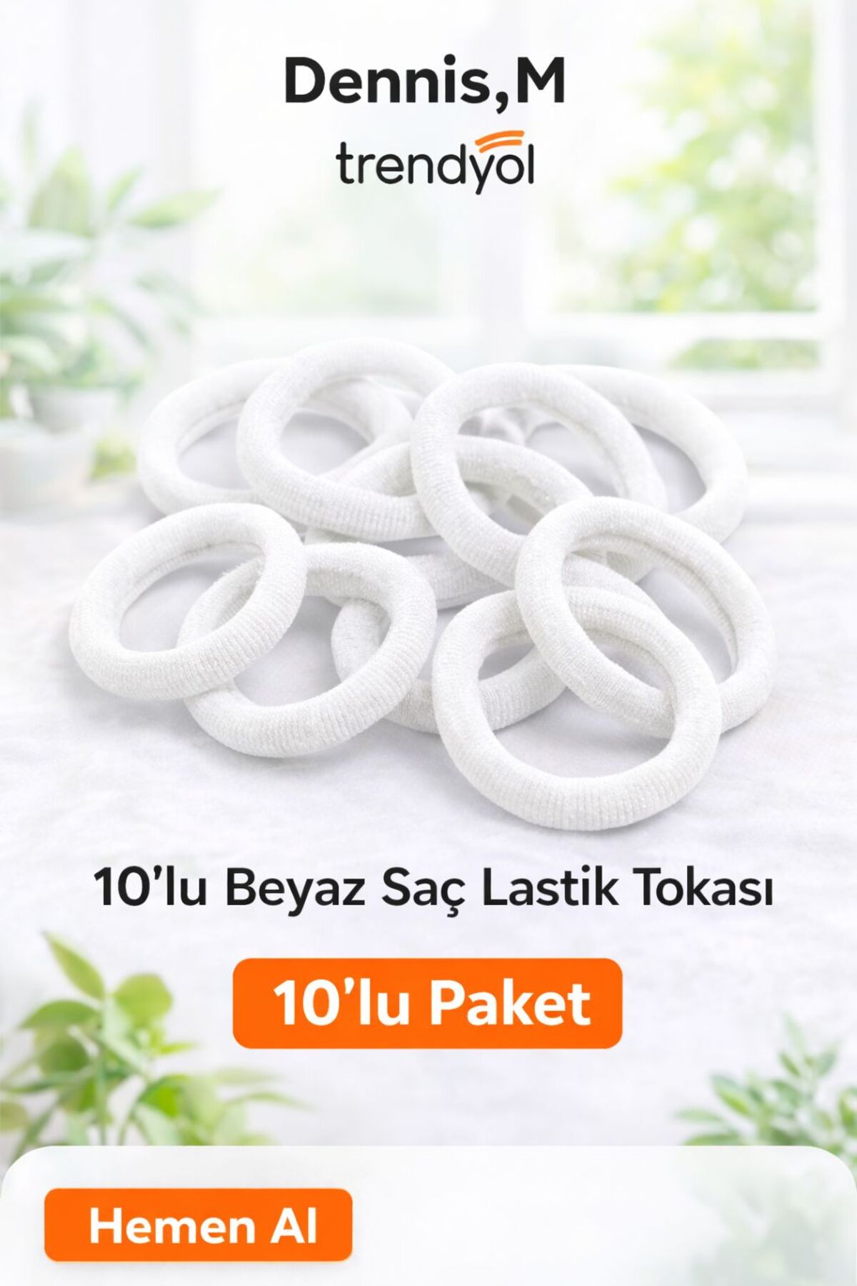 BAGS Dennis'M 10'lu Beyaz Saç Lastik Toka | Esnek, Dayanıklı, Kaliteli