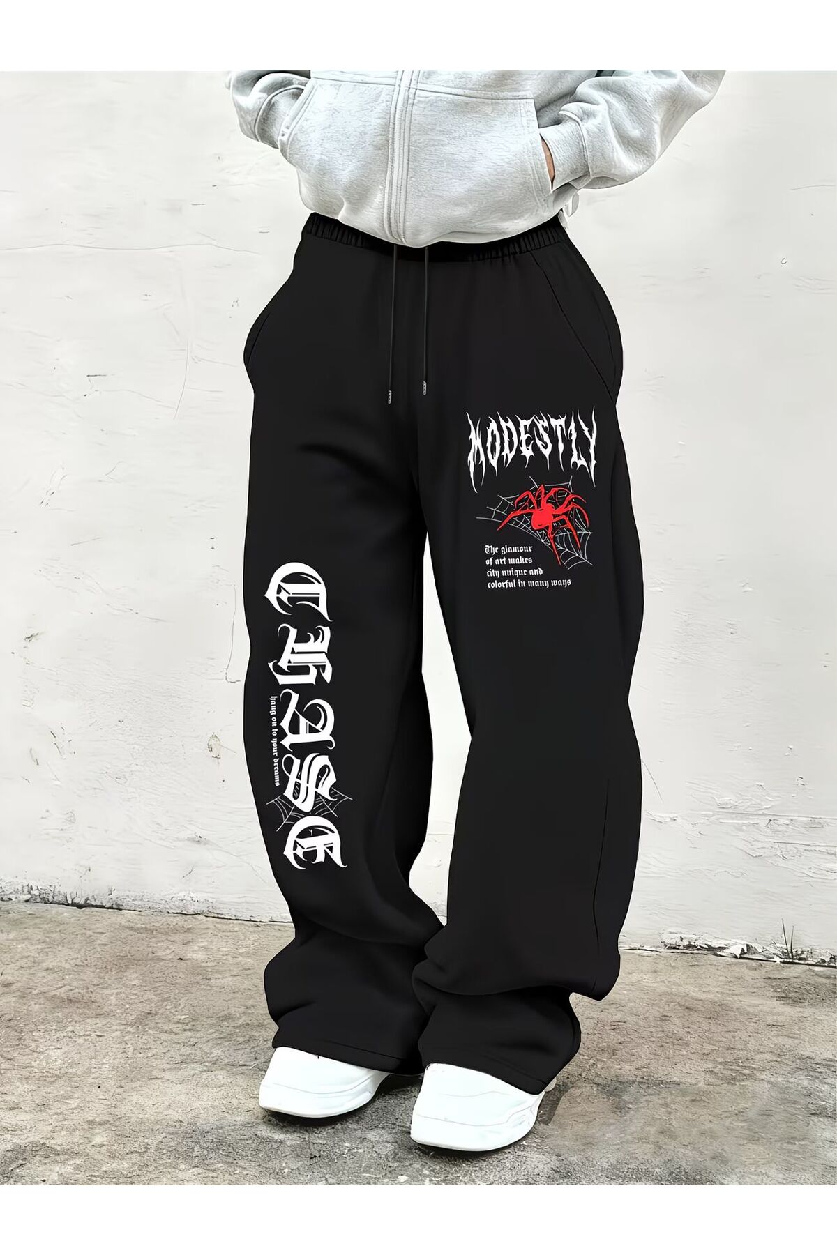 macklin Unisex Nodestly Spider BaskılıBaggy Kesim Geniş Paça Eşofman Altı